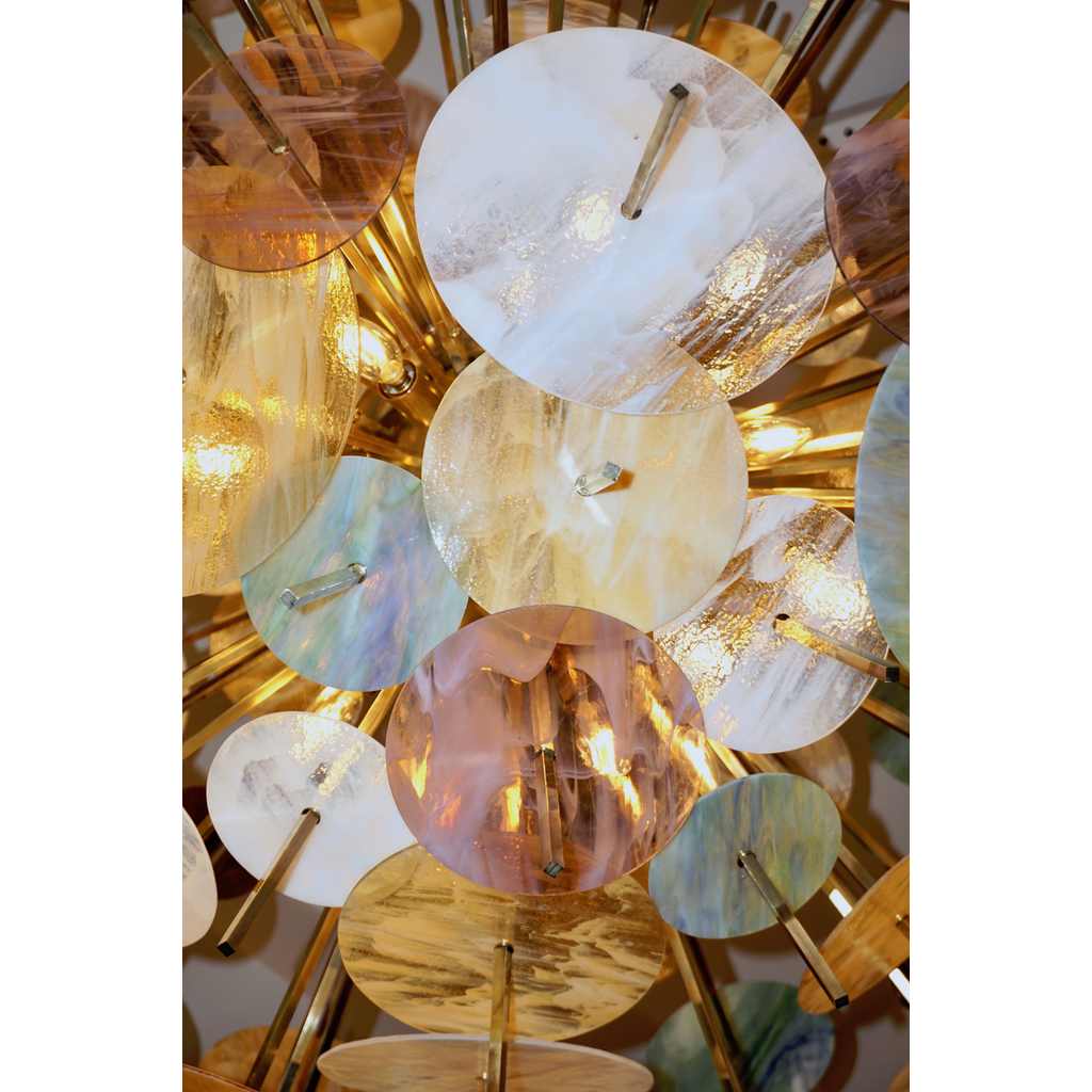 Contemporary Italian Brass & Pastel Colored Murano Glass Oval Sputnik Chandelier - Cosulich Interiors & Antiques