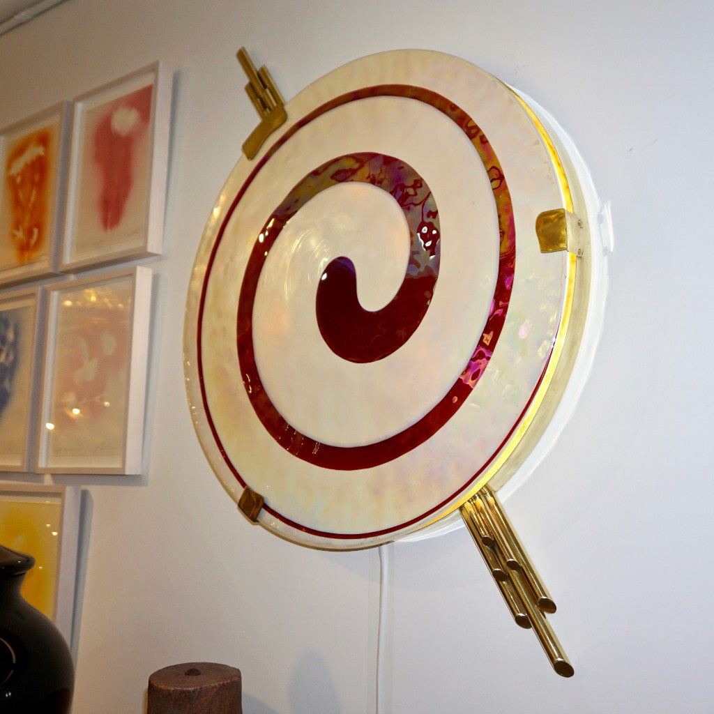 Art Deco Style Monumental Pair of Burgundy Ivory White Murano Glass Wall/Ceiling Lights - Cosulich Interiors & Antiques