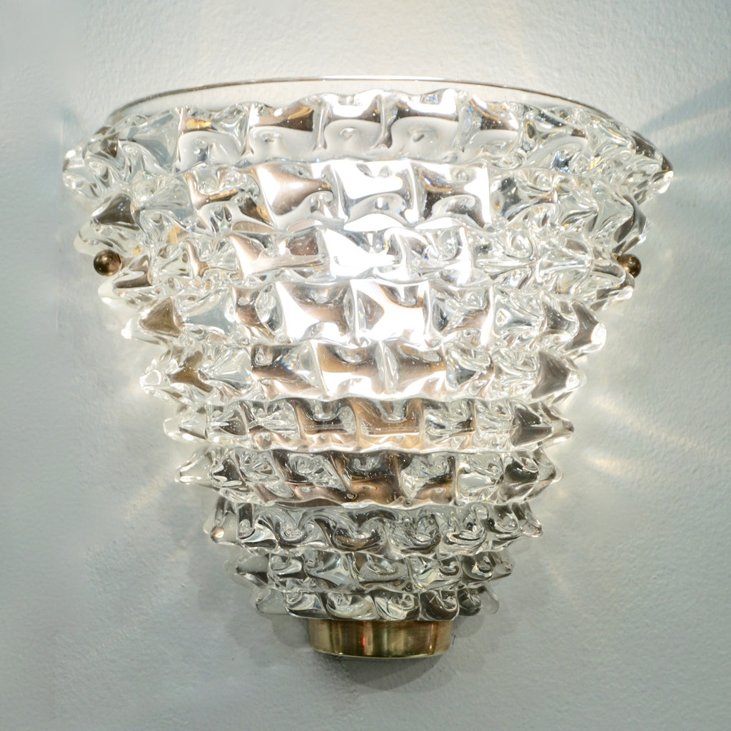 Contemporary Italian Brass & Crystal Rostrato Textured Murano Glass Sconces