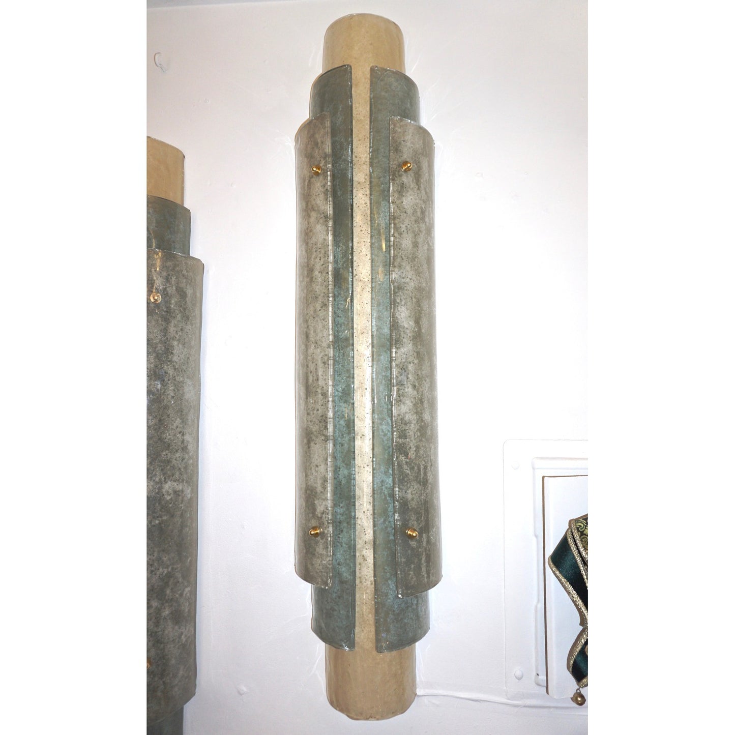 1990s Italian Tall Wall Light in White Blue Grey Frosted Murano Glass