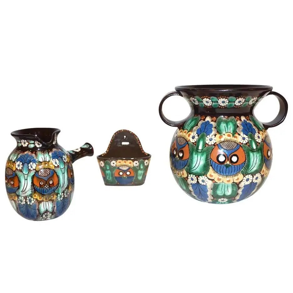 Antique Swiss Arts & Crafts Brown Green Blue Thoune Majolica Two Handled Vase