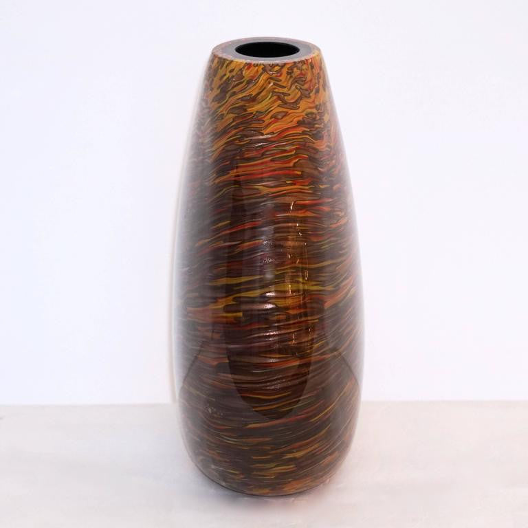 Formia 1980s Modern Set of Three Brown Yellow Red Orange Gold Murano Glass Vases - Cosulich Interiors & Antiques