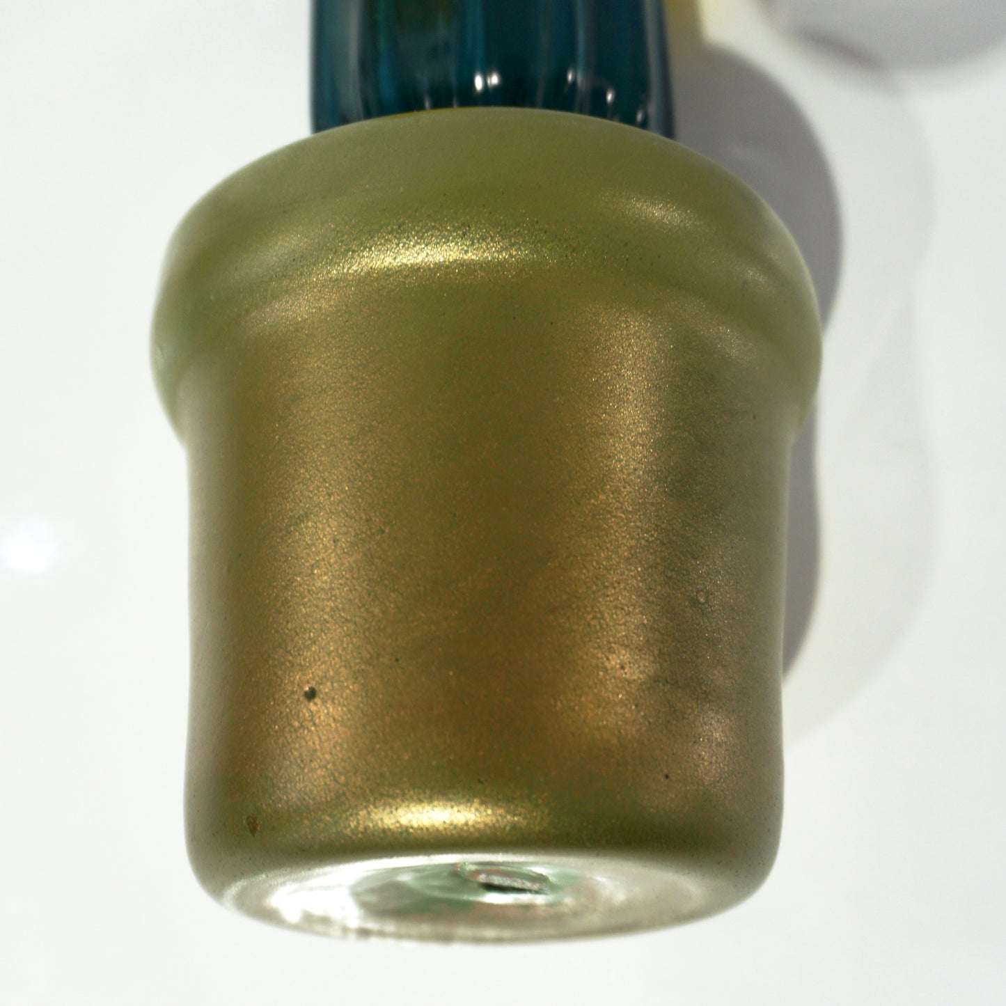 2000s Italian Teal Gold Green Murano Art Glass Cactus Plant with Yellow Flowers