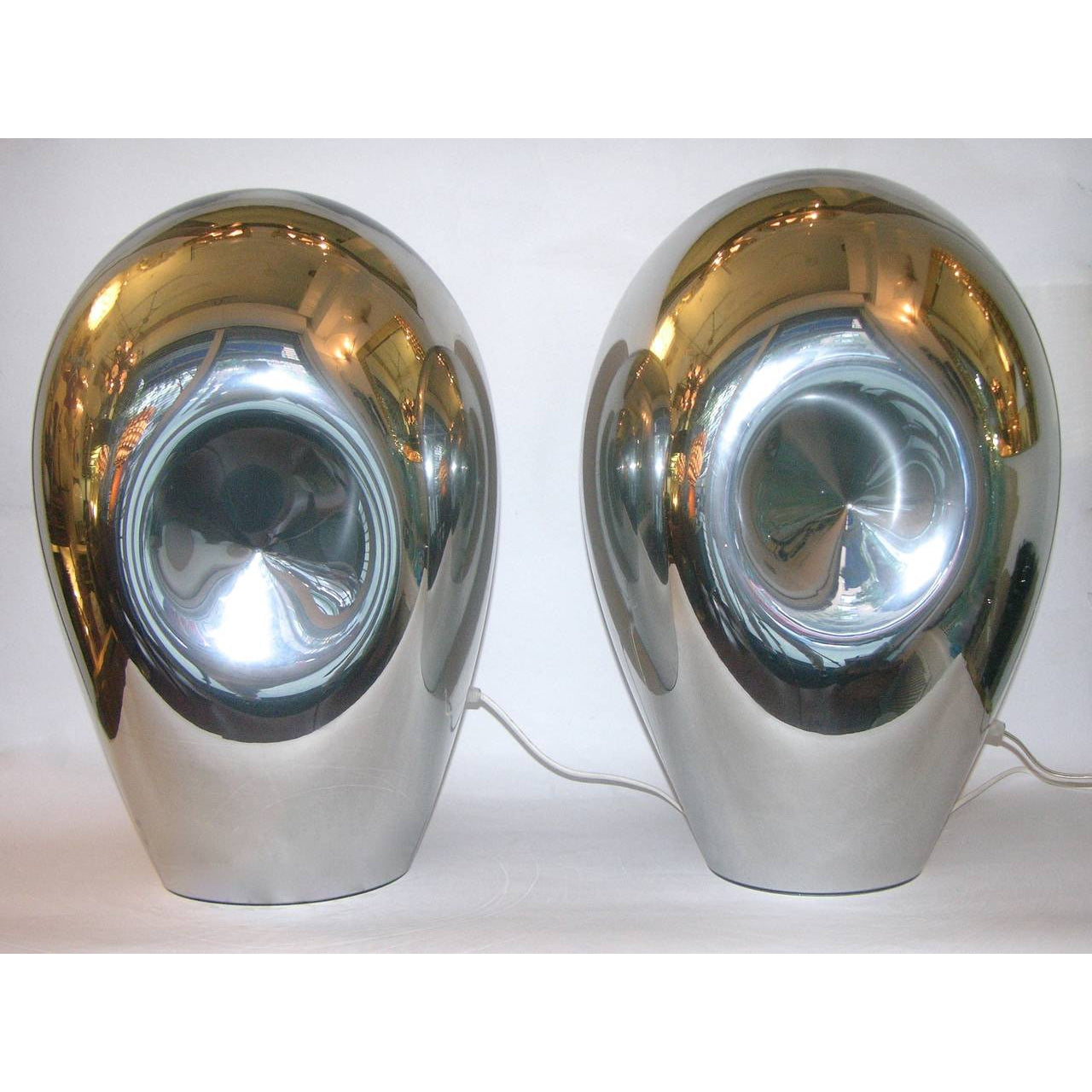 1970s V. Nason Abstract Pair of Vintage Silver Mirrored Glass Table Lamps