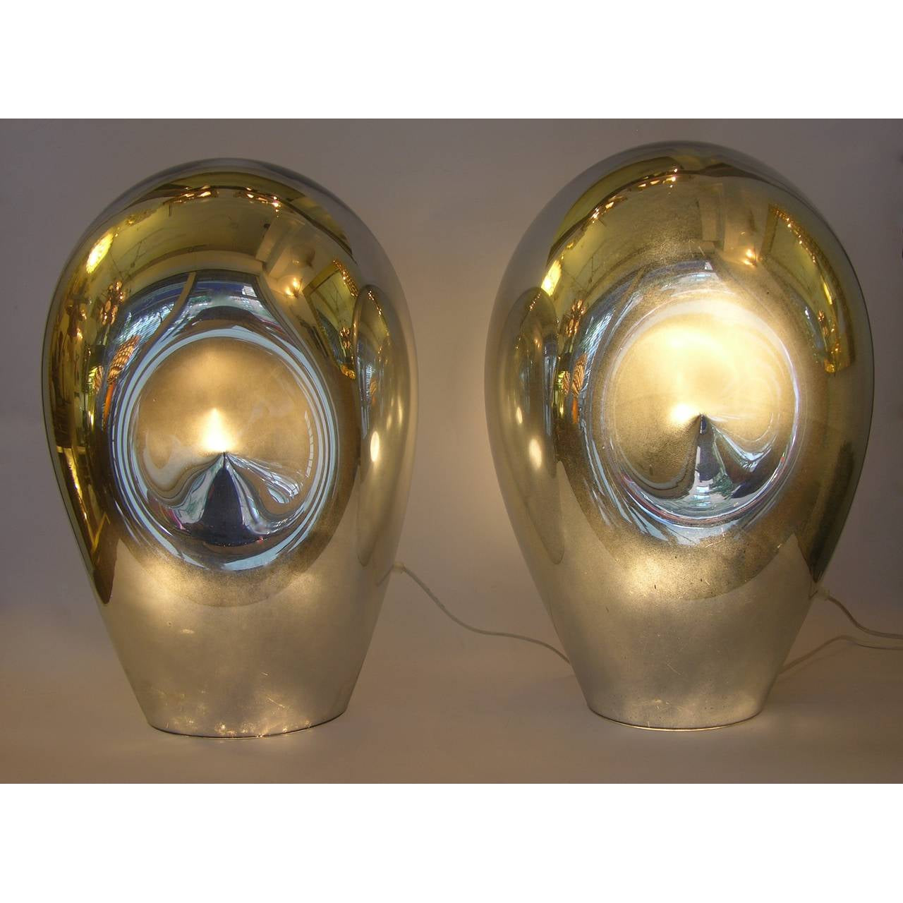 1970s V. Nason Abstract Pair of Vintage Silver Mirrored Glass Table Lamps