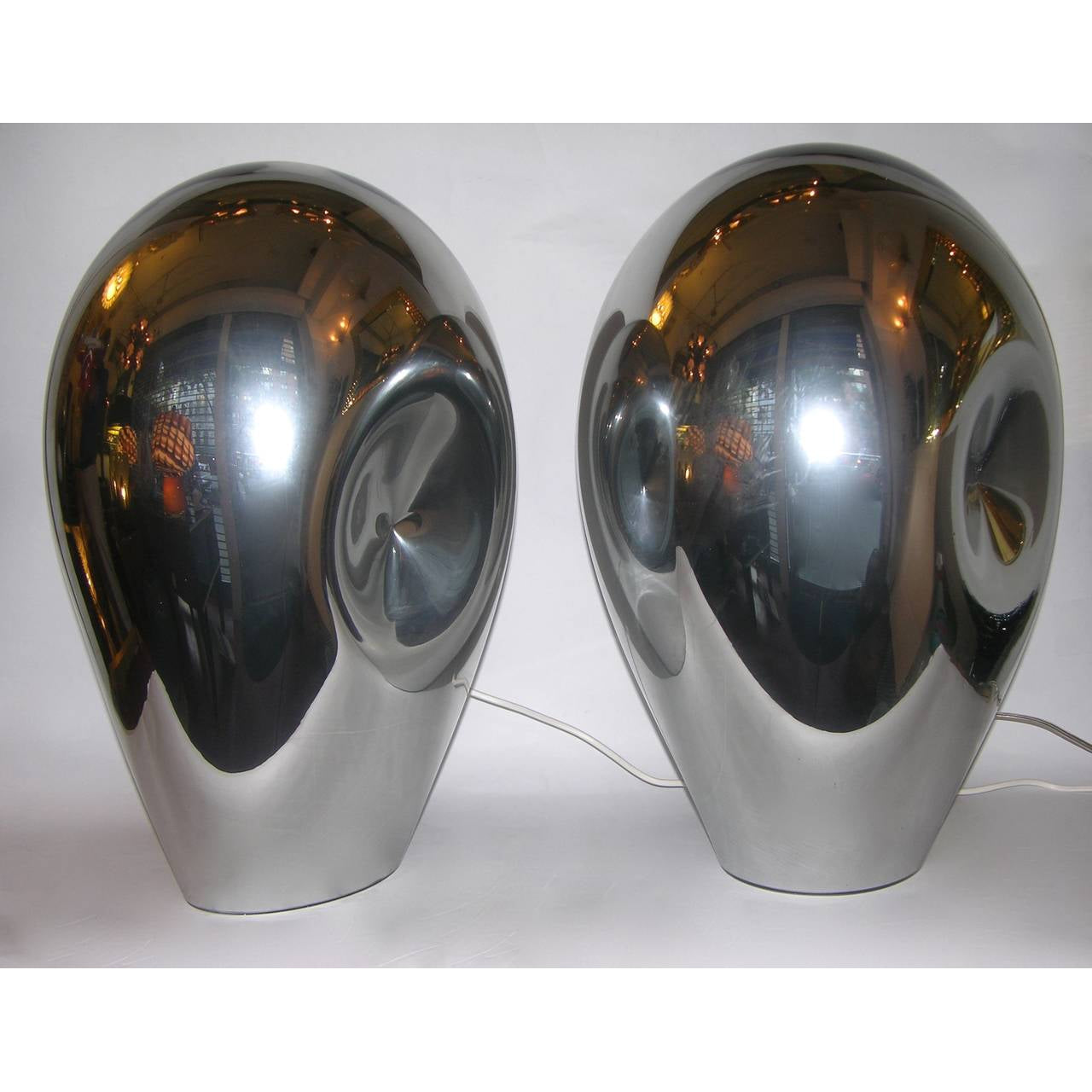 1970s V. Nason Abstract Pair of Vintage Silver Mirrored Glass Table Lamps