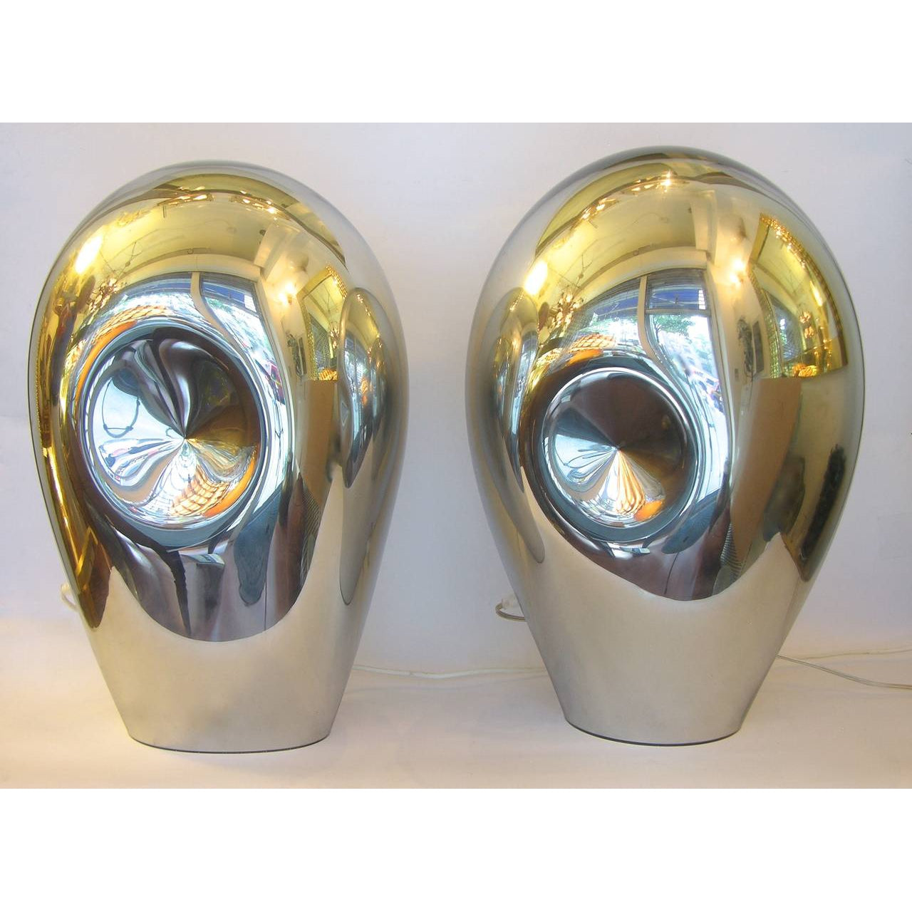 1970s V. Nason Abstract Pair of Vintage Silver Mirrored Glass Table Lamps