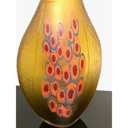 Dona Italian Modern Art Glass Amber Sculpture Vase with Red and Blue Murrine - Cosulich Interiors & Antiques
