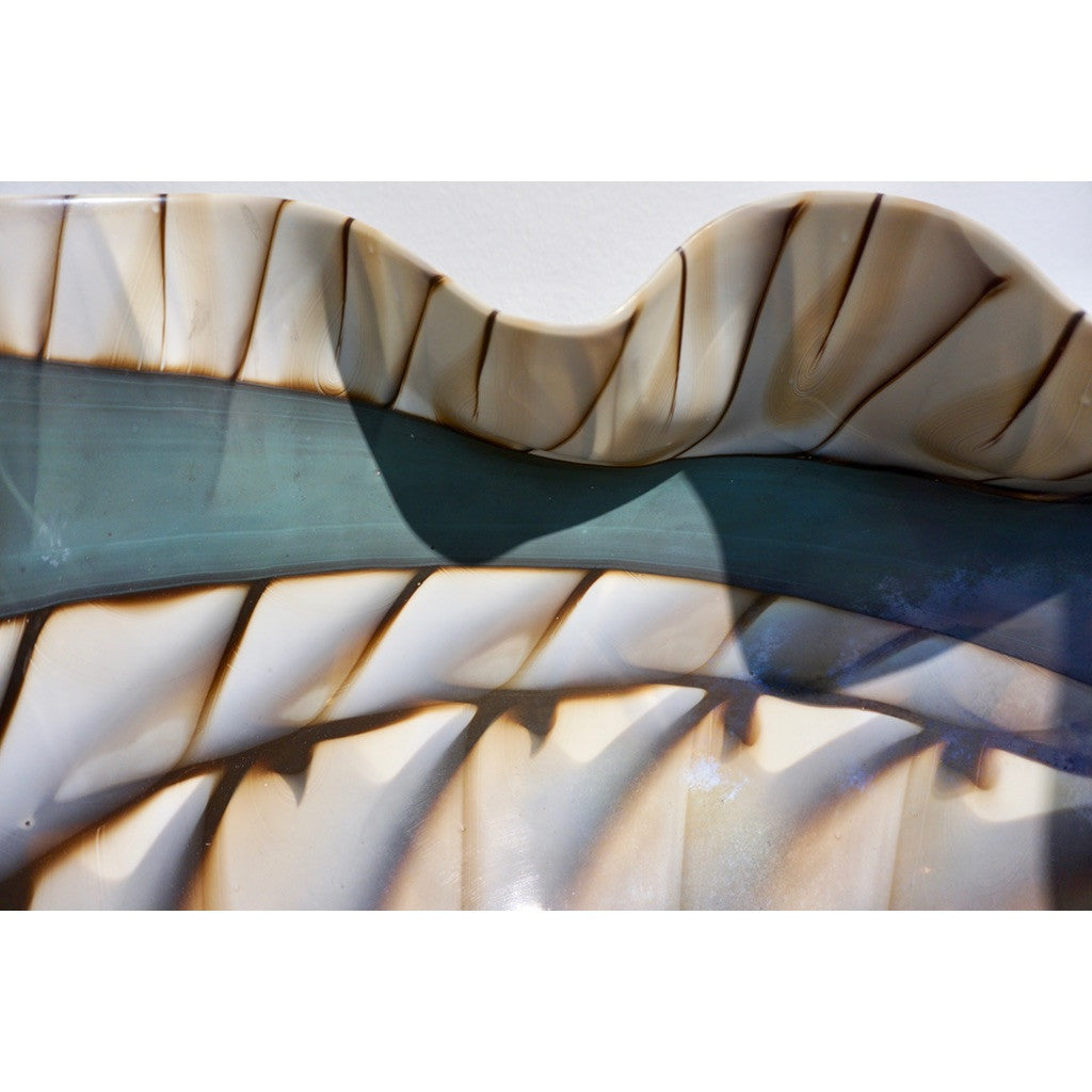 Huge Pair of Blue and Mother-of-Pearl White Murano Glass Iridescent Bowls - Cosulich Interiors & Antiques