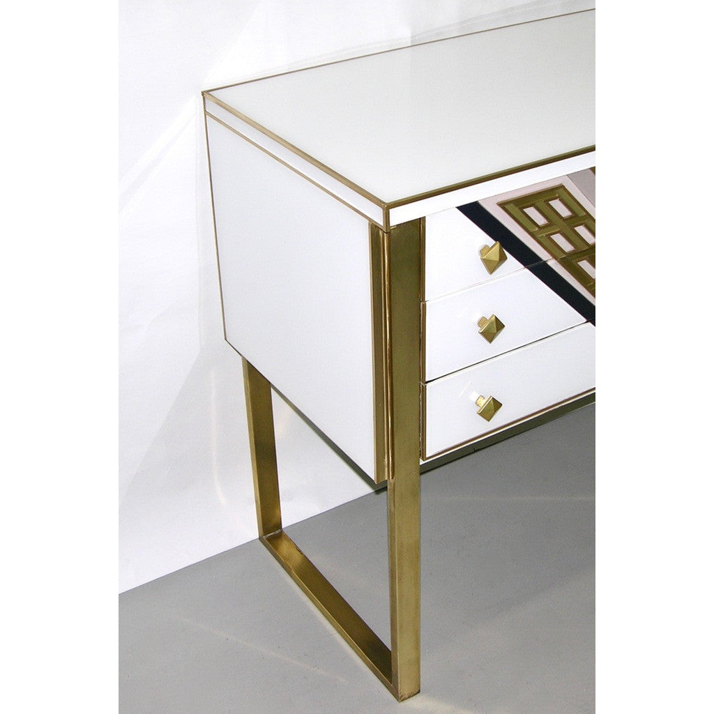 1990s Italian Unique White Black and Gold Chest or Sideboard on Brass Legs - Cosulich Interiors & Antiques