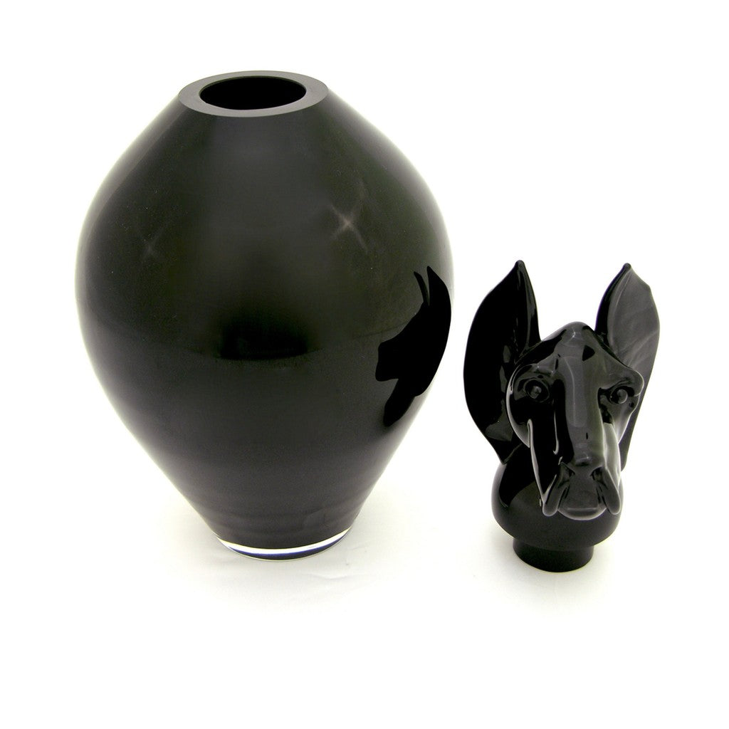 Formia 2001 Italian Set of 3 Black Murano Glass Bottles with Dog Head Stopper - Cosulich Interiors & Antiques