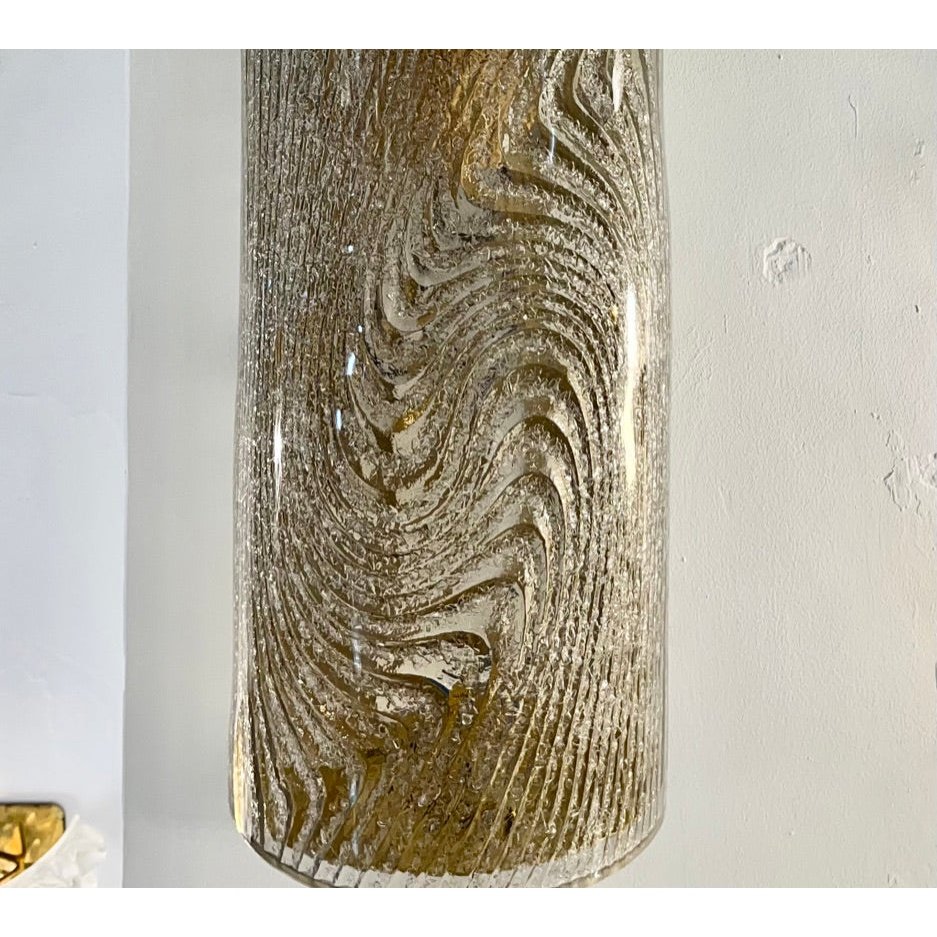 Modern Italian Pair of Smoked Frosted Murano Glass & Brass Wall / Ceiling Lights