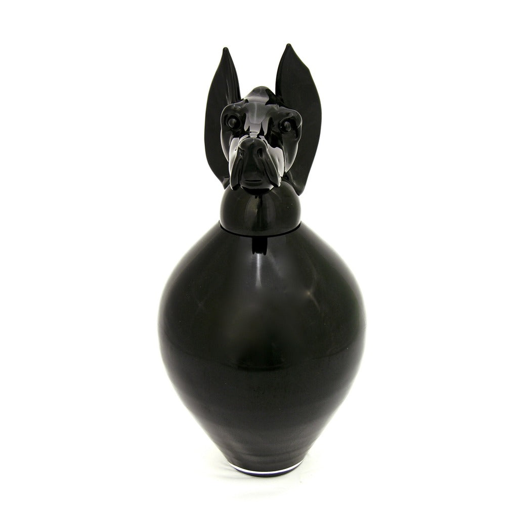 Formia 2001 Italian Set of 3 Black Murano Glass Bottles with Dog Head Stopper - Cosulich Interiors & Antiques