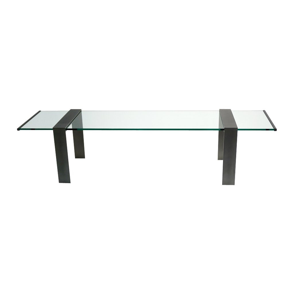 1970s Italian Design Urban Geometric Iron Satin & Crystal Clear Long Sofa Table - Cosulich Interiors & Antiques