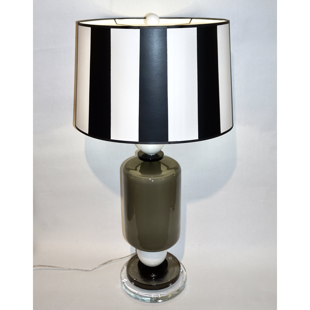 1980s Italian Geometric Pair of White Black and Silver Gray Murano Glass Lamps - Cosulich Interiors & Antiques