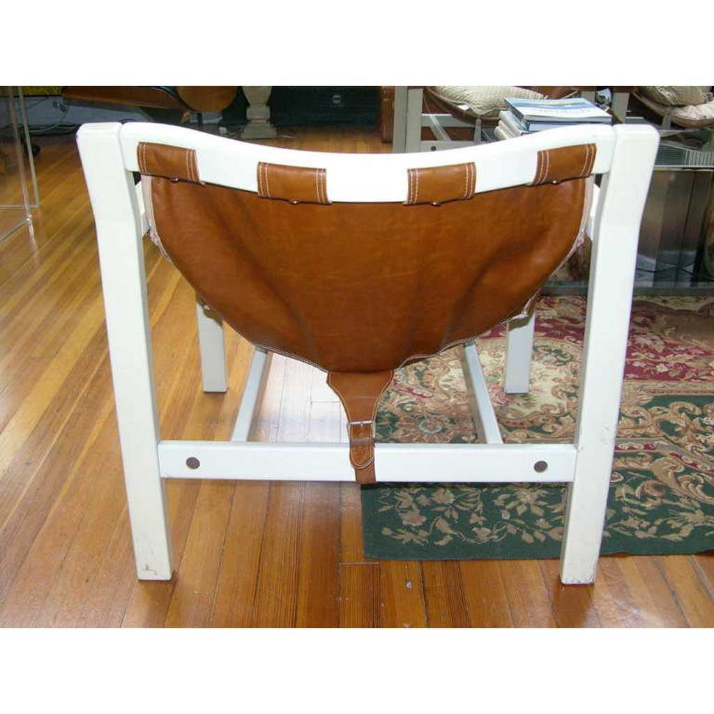 1970s Italian Design Pair of Safari Brown Leather and White Lacquered Armchairs by Karl Hauner - Cosulich Interiors & Antiques