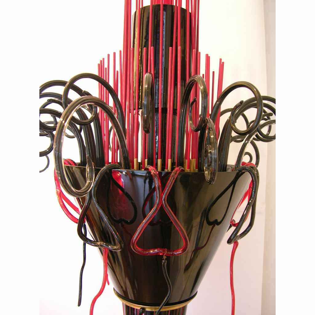 1980s One-of-a-Kind Red and Black Murano Glass Pair of Floor Lamps - Cosulich Interiors & Antiques