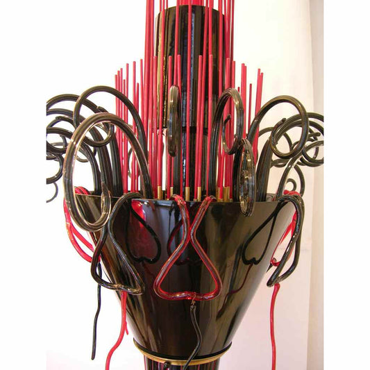 1980s One-of-a-Kind Red and Black Murano Glass Pair of Floor Lamps - Cosulich Interiors & Antiques