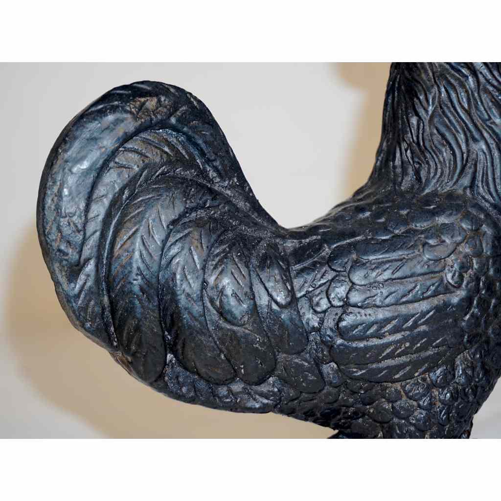 1890s Antique Pair of French Black Cast Iron Folk Art Sculpture Roosters - Cosulich Interiors & Antiques