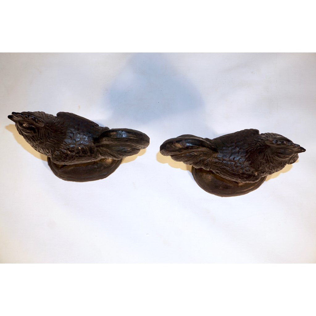 1890s Antique Pair of French Black Cast Iron Folk Art Sculpture Roosters - Cosulich Interiors & Antiques