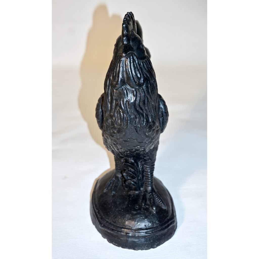 1890s Antique Pair of French Black Cast Iron Folk Art Sculpture Roosters - Cosulich Interiors & Antiques