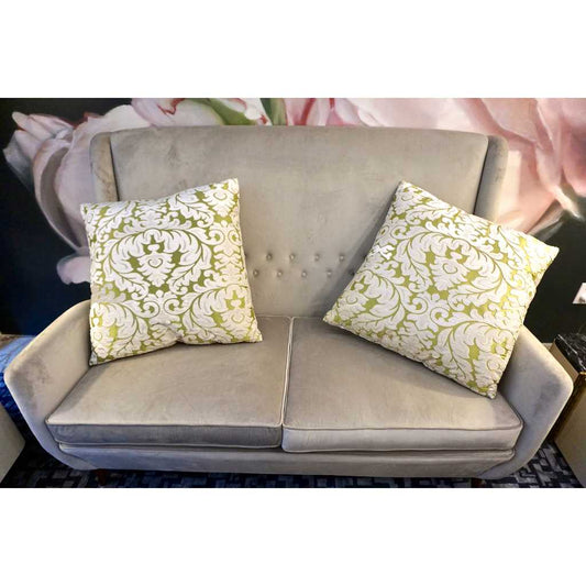 Contemporary French Green and Ivory White Damask Velvet Throw Pillows - Cosulich Interiors & Antiques