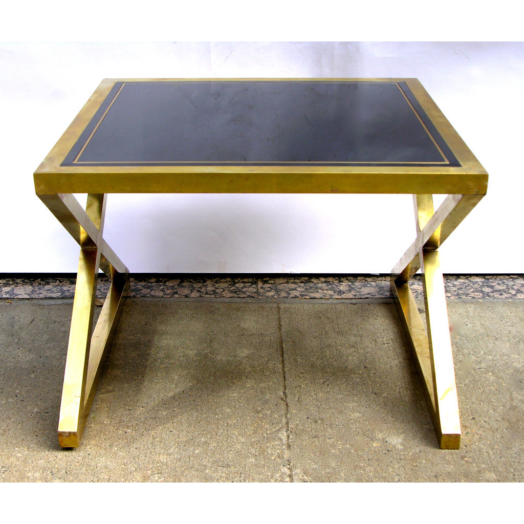 Italian Pair of X-Frame Handcrafted Brass and Glass Coffee/Side Tables - Cosulich Interiors & Antiques