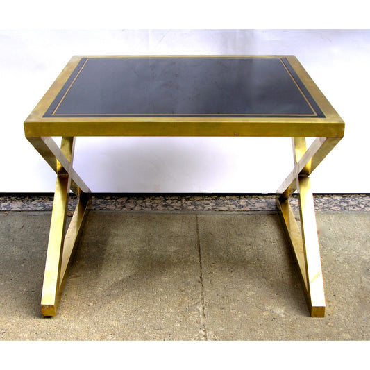 Italian Pair of X-Frame Handcrafted Brass and Glass Coffee/Side Tables - Cosulich Interiors & Antiques