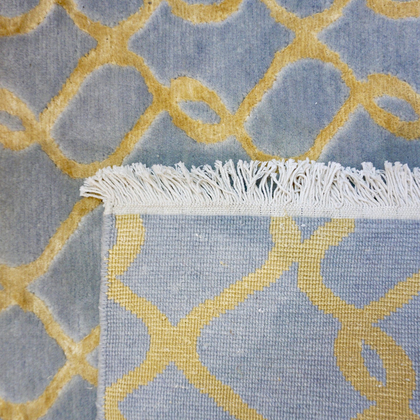 Gold and Silver Blue Gray Modern Indian Rug With Organic Geometric Design - Cosulich Interiors & Antiques