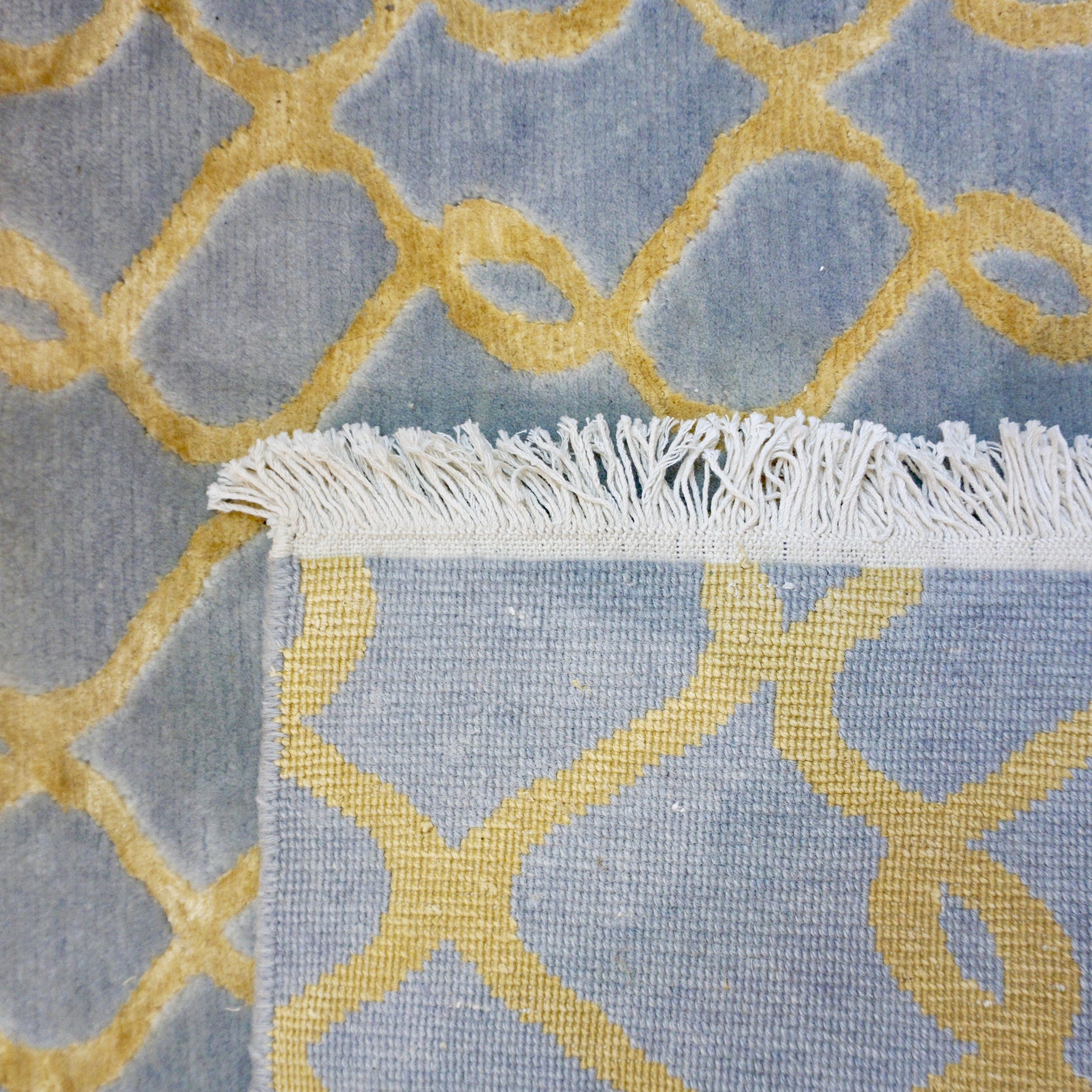 Gold and Silver Blue Gray Modern Indian Rug With Organic Geometric Design - Cosulich Interiors & Antiques