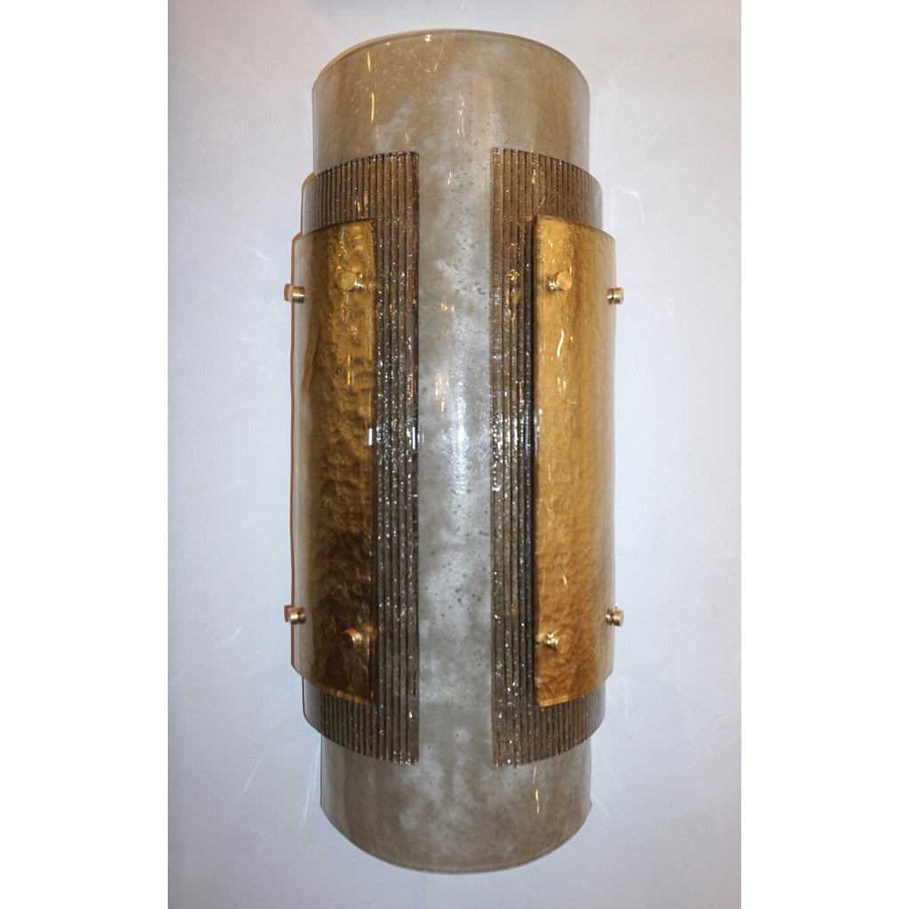 Italian Pair of Modern Gold, Smoked Gray and Frosted Ivory Murano Glass Sconces - Cosulich Interiors & Antiques