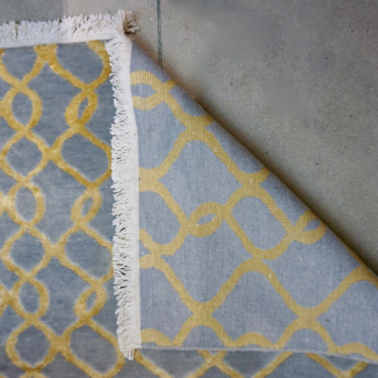 Gold and Silver Blue Gray Modern Indian Rug With Organic Geometric Design - Cosulich Interiors & Antiques