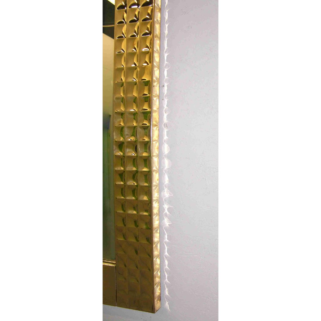 Italian 1970s Vintage Brass Square Mirror with Modern Gold Jewel-Like Detail - Cosulich Interiors & Antiques