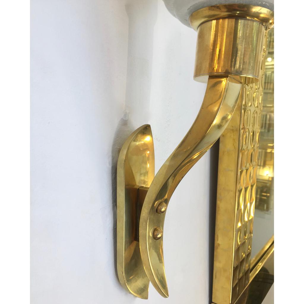 1960s Italian Pair of Art Deco Design Gold and White Murano Glass Sconces - Cosulich Interiors & Antiques