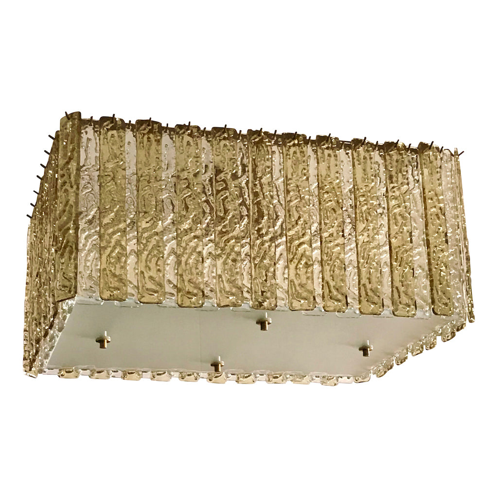 Bespoke Art Deco Style Italian Aquamarine Crystal Murano Glass Flush Chandelier