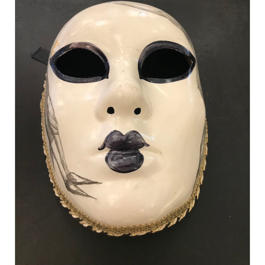 1990s Venetian Handmade White Carnival Mask with Pencil Drawing