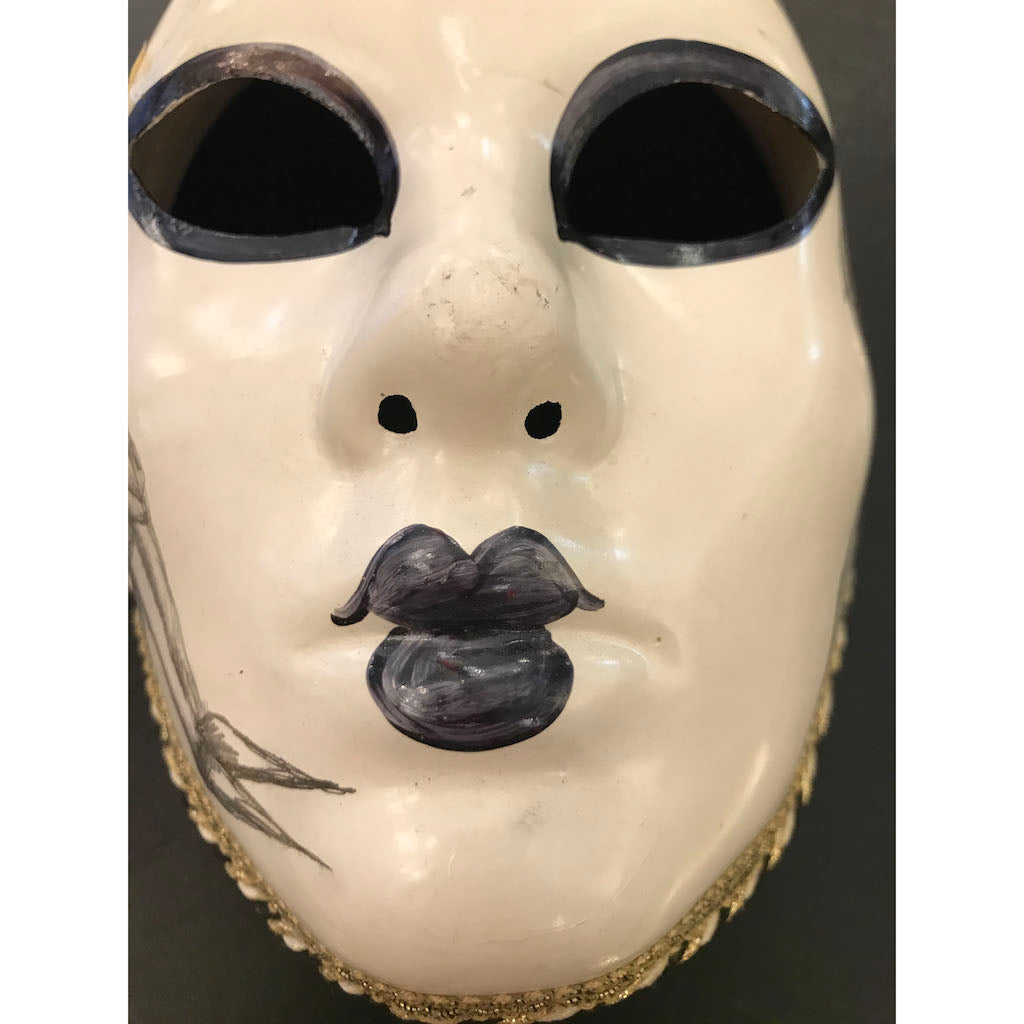 1990s Venetian Handmade White Carnival Mask with Pencil Drawing