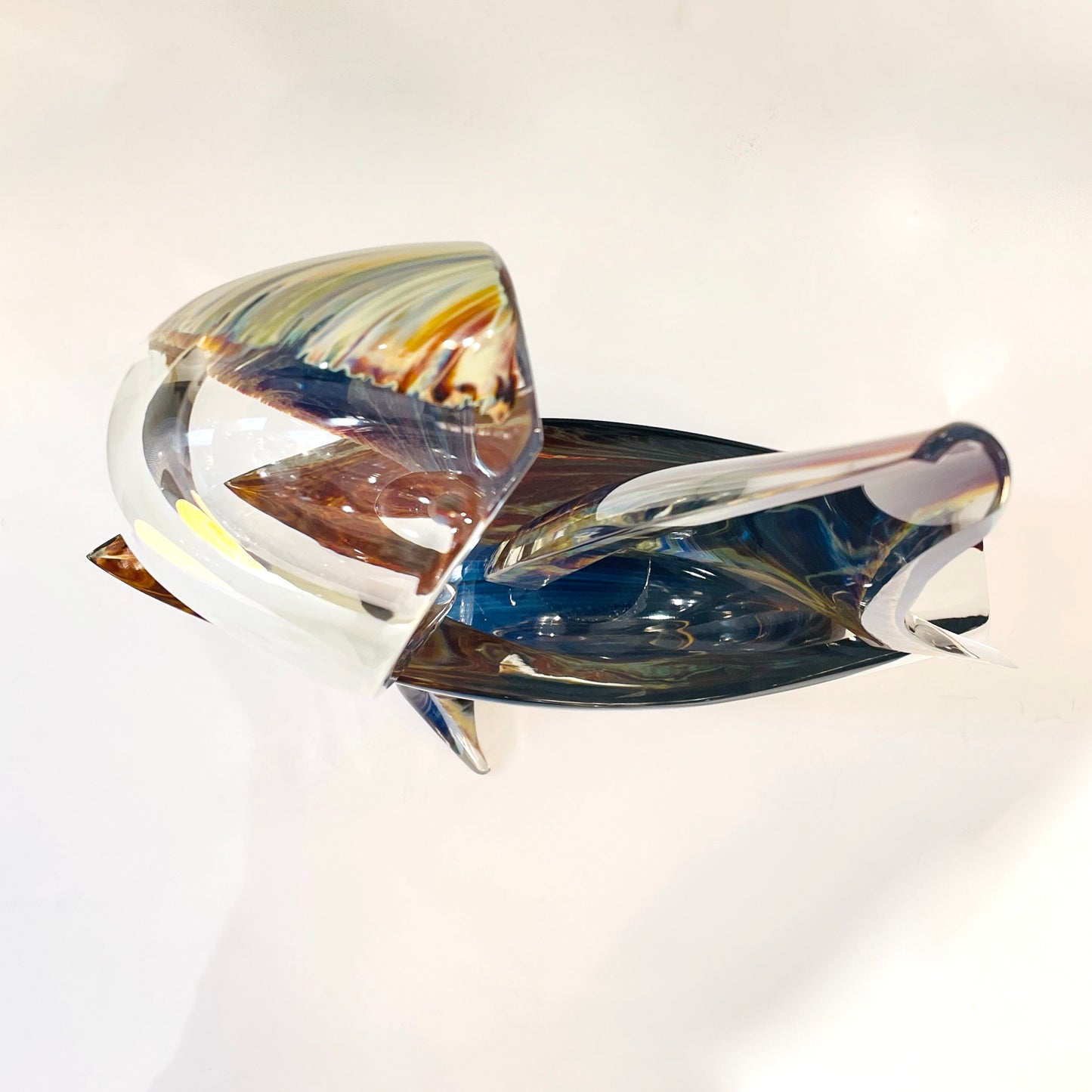 2015 Italian Yellow Blue Brown Crystal Murano Glass Boat Modernist Art Sculpture