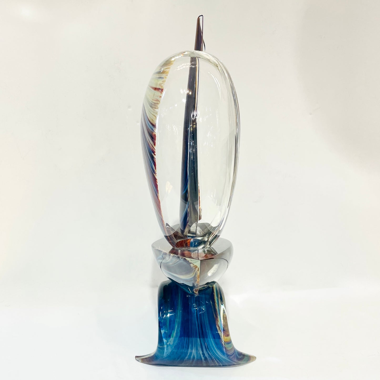 2015 Italian Yellow Blue Brown Crystal Murano Glass Boat Modernist Art Sculpture