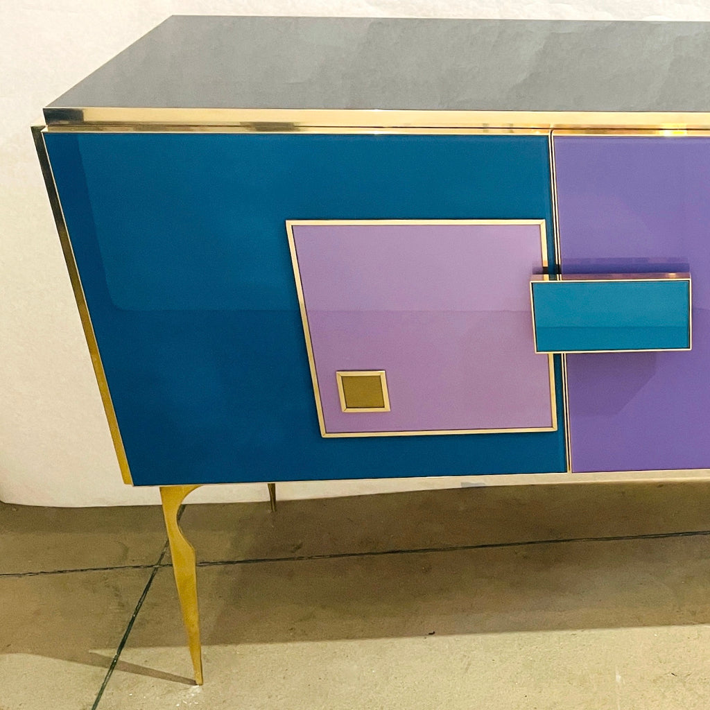 Bespoke Italian Black Purple Blue Gold Geometric Postmodern Cabinet / Sideboard