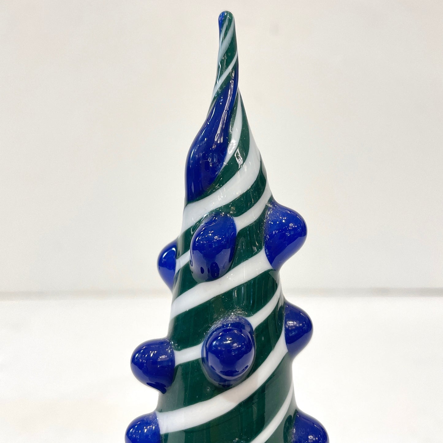 Contemporary Italian White Green Blue Murano Glass Christmas Tree Cone Sculpture