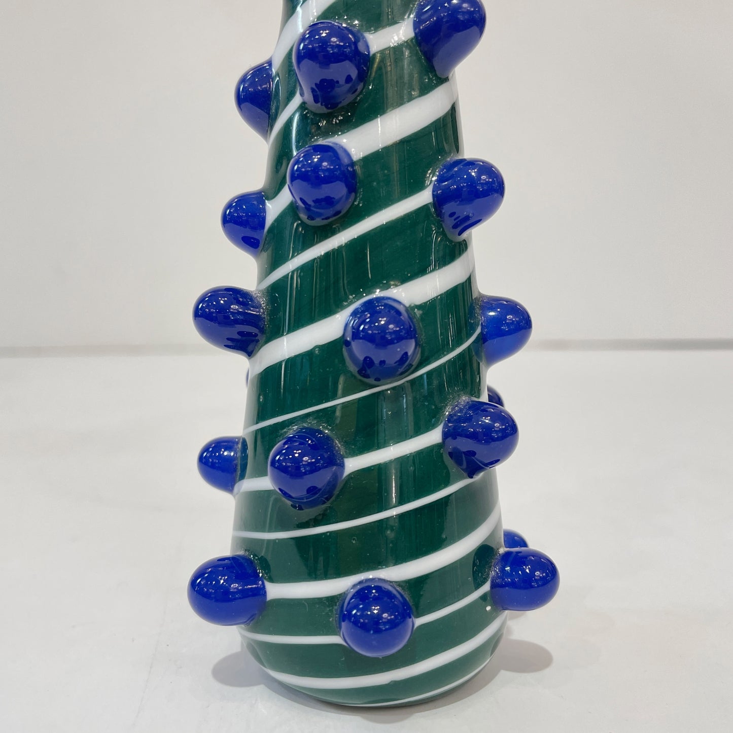 Contemporary Italian White Green Blue Murano Glass Christmas Tree Cone Sculpture