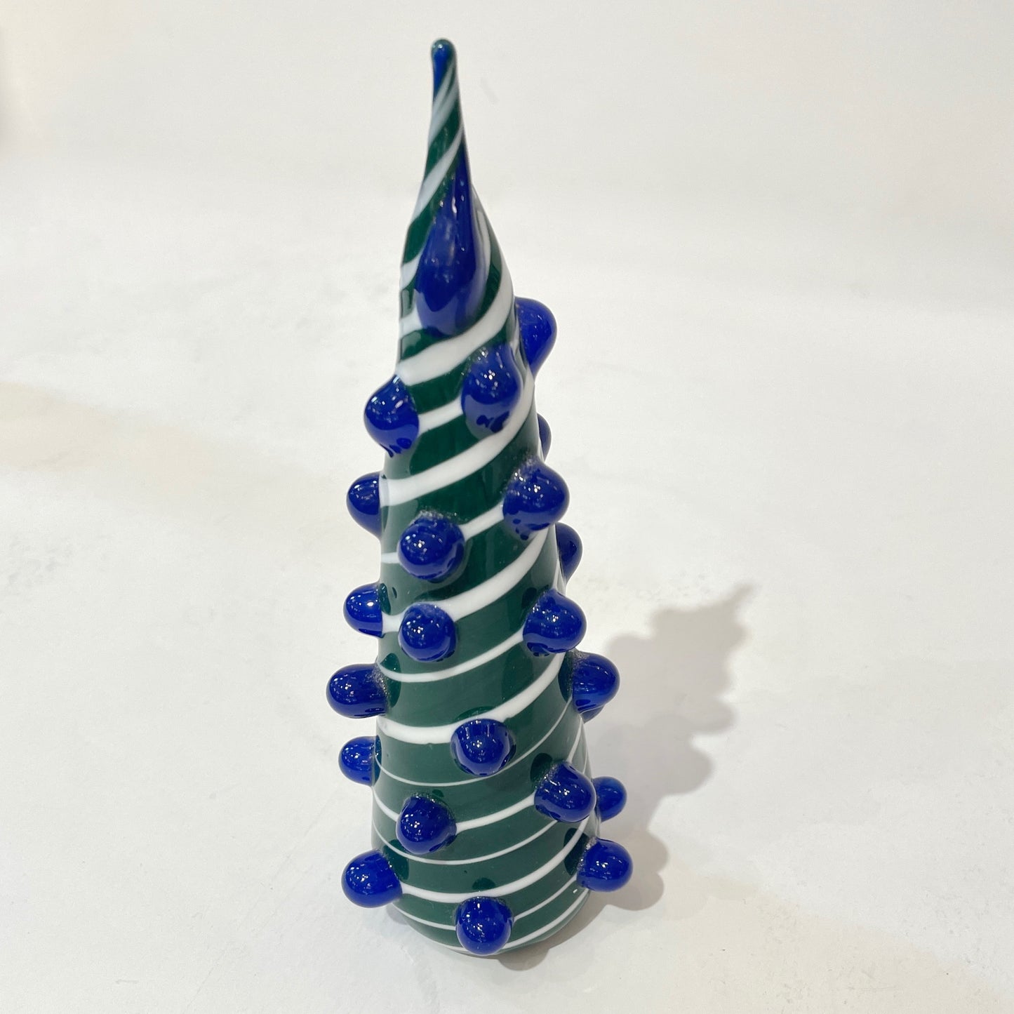 Contemporary Italian White Green Blue Murano Glass Christmas Tree Cone Sculpture