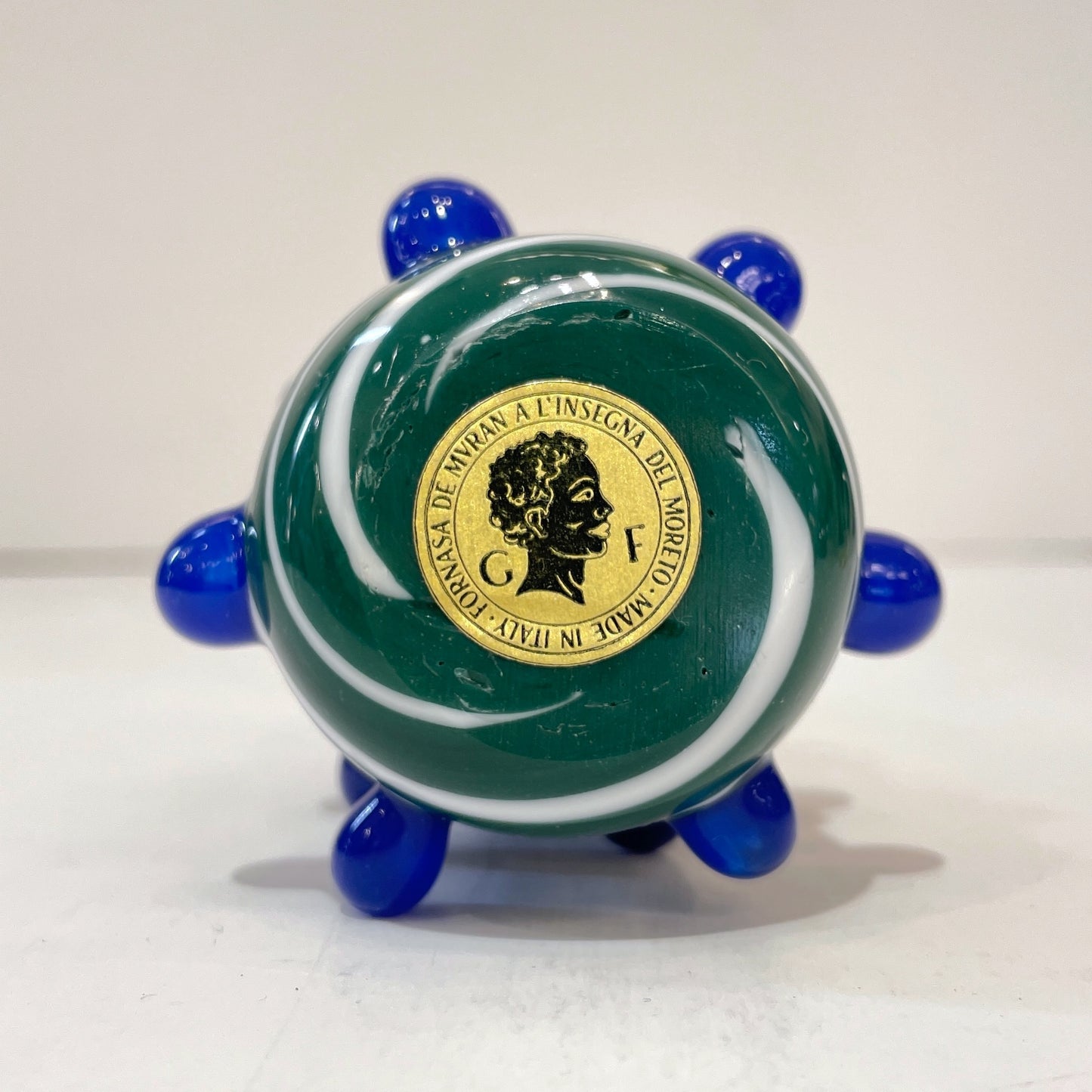 Contemporary Italian White Green Blue Murano Glass Christmas Tree Cone Sculpture