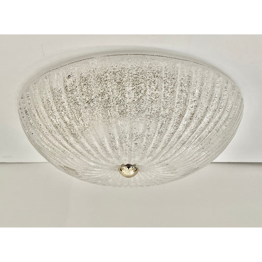 Italian Vistosi Reeded Frosted Crystal Clear Murano Glass Flushmount / Sconce