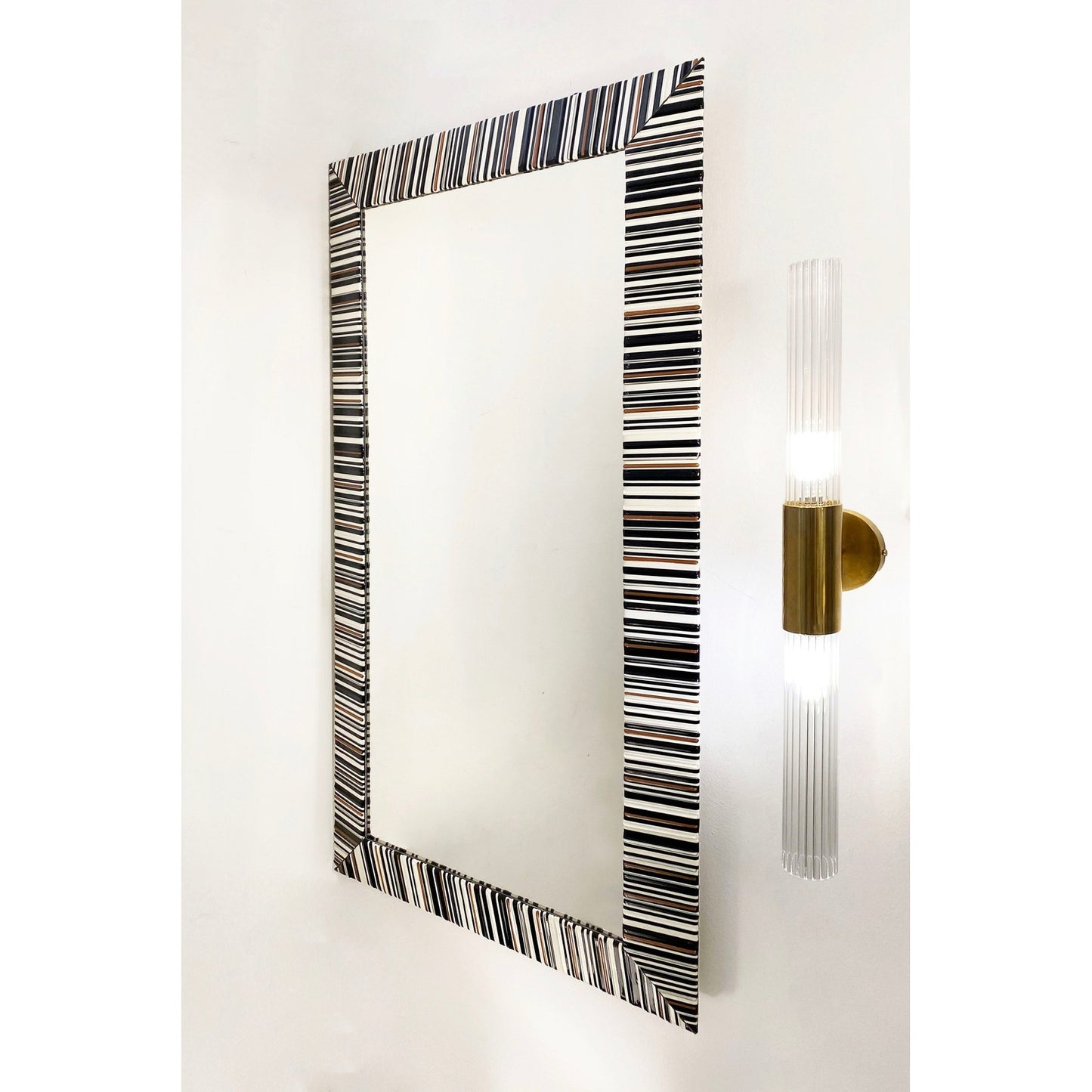 Contemporary Italian Black White Copper Geometric Murano Glass Modern Mirror