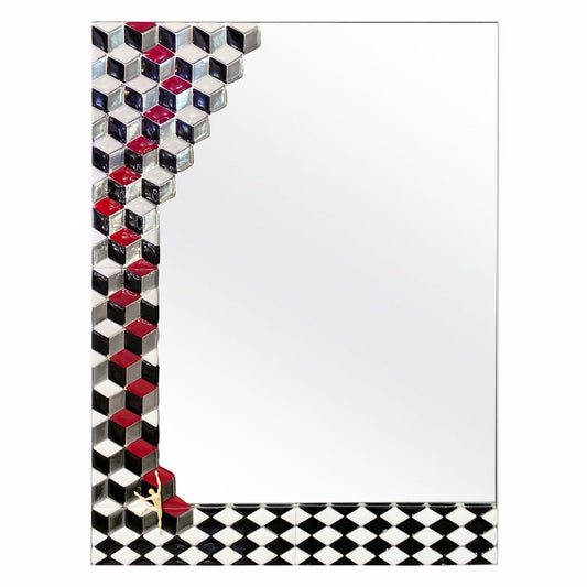 Bespoke Escher Inspired Italian Red Black White Smoked Murano Glass Satin Mirror