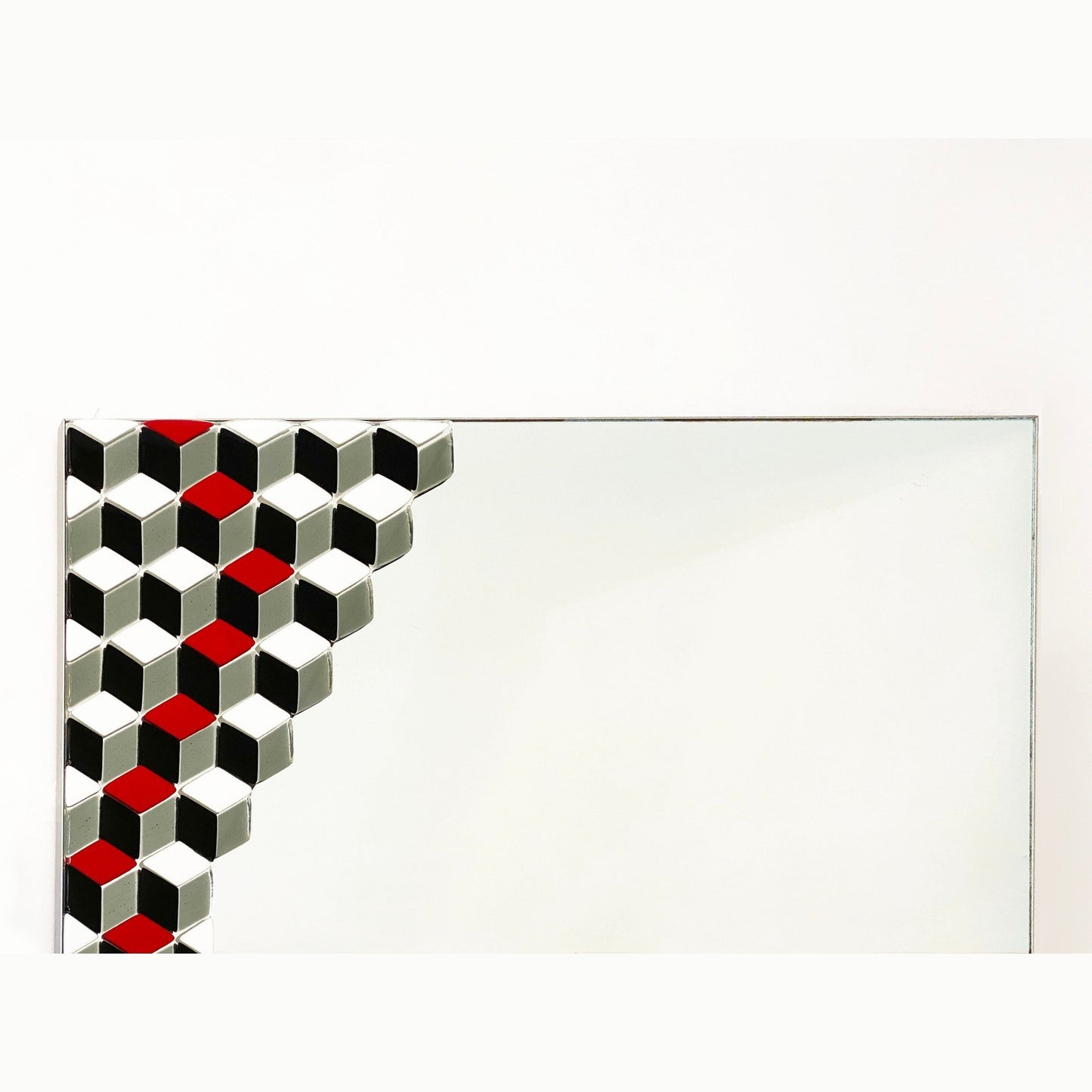 Customizable Escher Inspired Italian Red Black White Smoked Murano Glass Satin Mirror