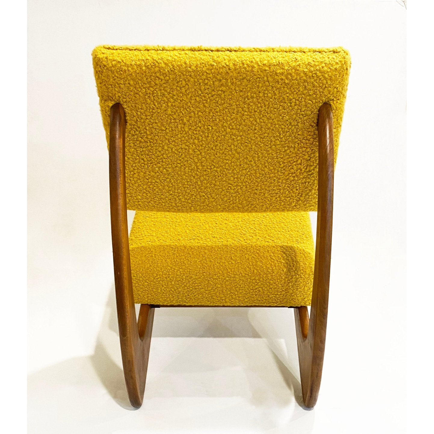 Bespoke Italian Pair of Boucle Mustard Yellow Aero Curved Beech Lounge Chairs