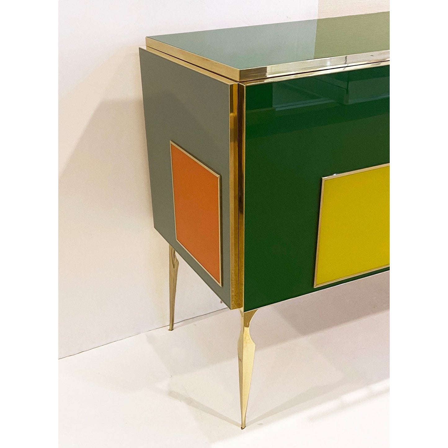 Bespoke Italian Green Orange Yellow Gray Geometric Postmodern Cabinet/Sideboard